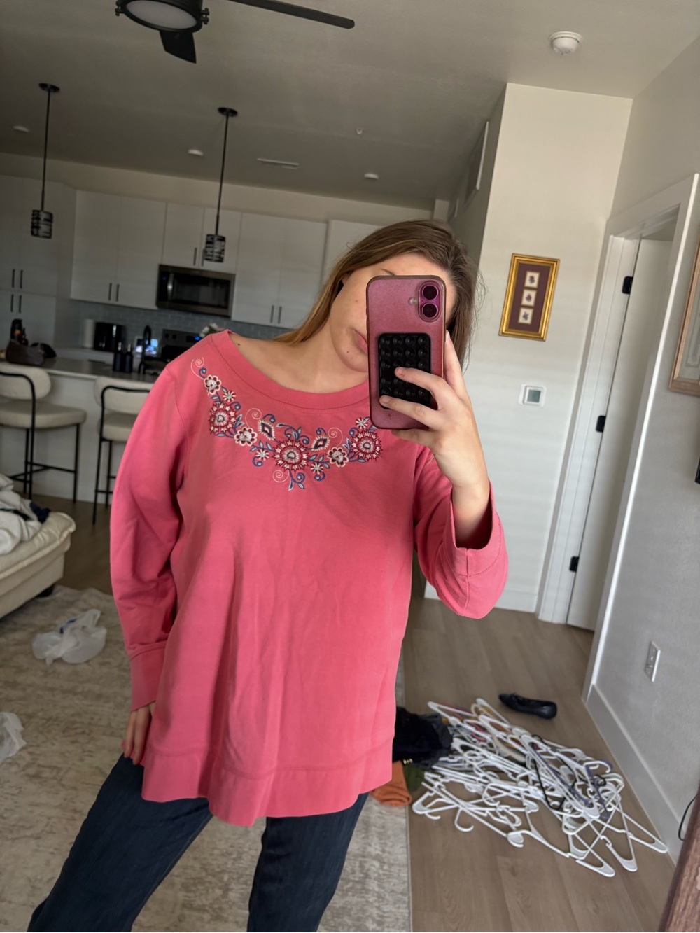 Embroidered Pink Long-Sleeve Sweatshirt